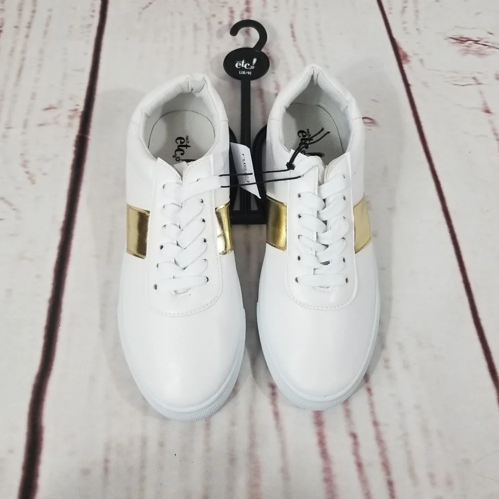 Gold Metallic Striped Sneakers - Picture 2 of 5